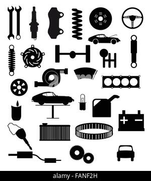 Automobile service item silhouette icons on a white background Stock Vector