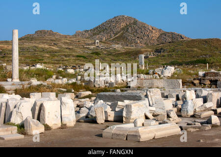 Griechenland, Kykladen, Mykonos, Delos. Delos war in der Antike eine blühende und durch das dortige Apollonheiligtum für die Gri Stock Photo