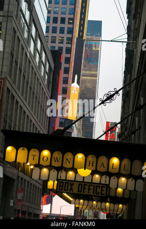 Town Hall Theatre Marquee, Box Office Sign, Times Square, NYC, USA Stock Photo