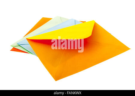 many orange envelopes isolated over white background Stock Photo