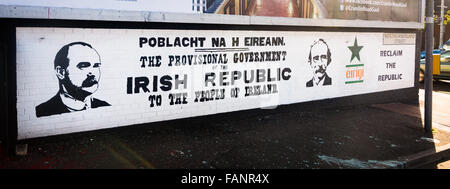 Easter 1916 mural at the corner of International Wall on Belfast Falls Road. Featuring Thomas J. Clarke and James Connolly. Stock Photo