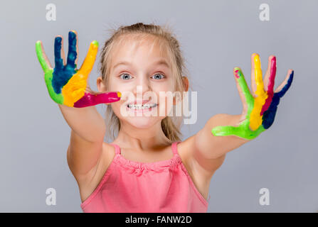 Colorful painted hands Stock Photo