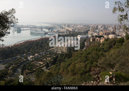 The city seen from Castillo de Gibralfaro, in Malaga, Spain. Stock Photo