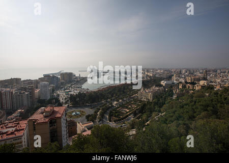 View from the Castillo de Gibralfaro fortress, looking out over Malaga, Andalusia, Spain. Stock Photo