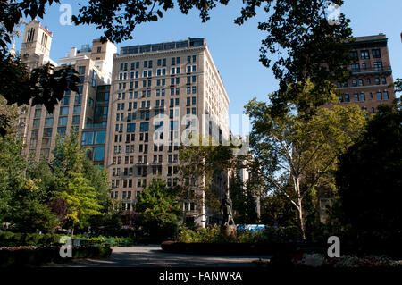 NEW YORK, Gramercy Park. Lexington Ave between 20th St. and 21st St. This is the park that curiously names the neighborhood, and it is the only private garden of Manhattan. Neighbors, including staying at the Gramercy Park Hotel, have a key that opens and closes the gate. This park, for the socialite who lives nearby, was created by Samuel Ruggles in 1831. Stock Photo