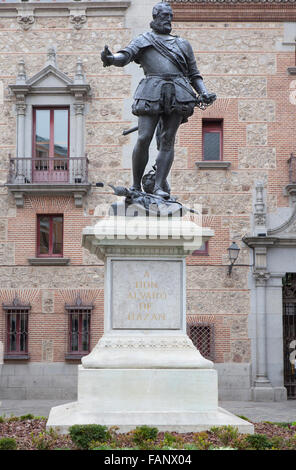 Statue of Alvaro de Bazan, Spanish Admiral on XVI Century. Plaza de la Villa, Madrid, Spain Stock Photo