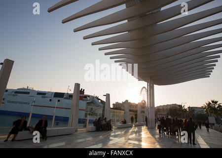 Muelle Dos waterfront development at the harbour, known as El Palmeral de las Sorpresas, in Malaga, Andalusia, Spain. Stock Photo