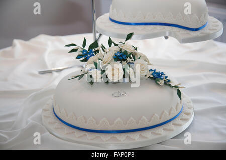 Wedding cake ready and waiting for the bride and groom to arrive Stock Photo