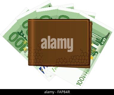 Wallet with euro banknotes and credit cards. Vector illustration. Stock Vector