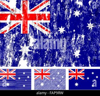 Australia grunge flag set on a white background. Vector illustration. Stock Vector