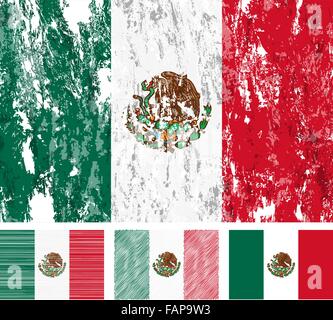 Mexico grunge flag set on a white background. Vector illustration. Stock Vector