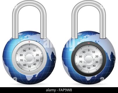 World globe code padlock on a white background. Stock Vector
