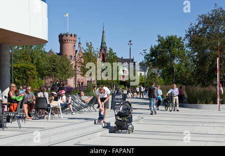 UMEA, SWEDEN ON AUGUST 04, 2015. Street view a sunny summer day. Unidentified people in the center of the town. Editorial use. Stock Photo