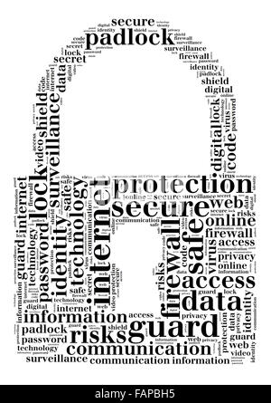 Security word cloud  illustration concept over padlock shape Stock Photo