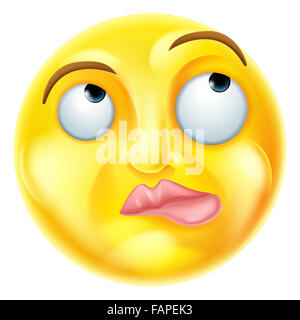 A thinking cartoon emoji emoticon smiley face character Stock Photo