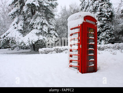 The Village Phone Box - Winter in Heptonstall, Hebden Bridge, West Yorkshire Stock Photo