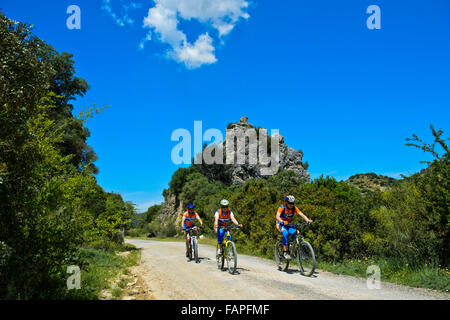 Bikers on the cycle path Greenway Vía Verde de la Sierra between Coripe and Olvera, Coripe, Andalusia, Spain Stock Photo
