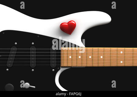 3d render of red heart over white guitar Stock Photo