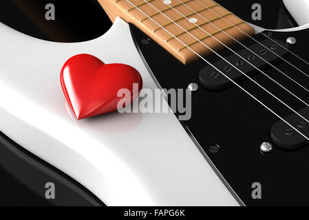 3d render of red heart over white guitar Stock Photo