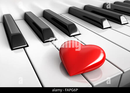 3d render of red heart over piano keys Stock Photo
