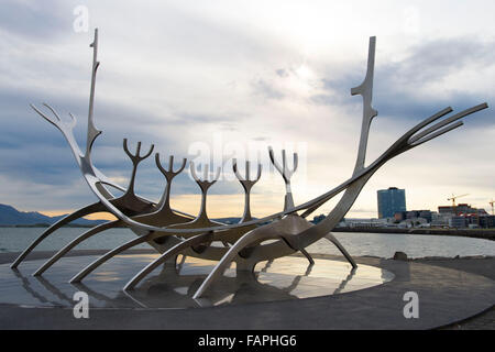 Sun Voyager sculpture by Jón Gunnar Árnason in Reykjavík, Norway. Stock Photo