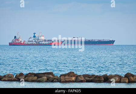 Oil tunkers sail in Mediterranean sea near Cyprus coast Stock Photo