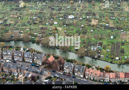 aerial view of allotments over Oxford city Stock Photo