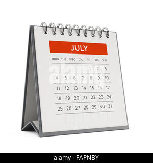 3d july desktop calendar with soft shadow isolated on white background Stock Photo