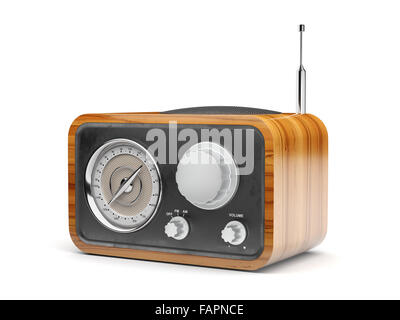 3d illustration of wooden retro radio. Isolated on white background Stock Photo