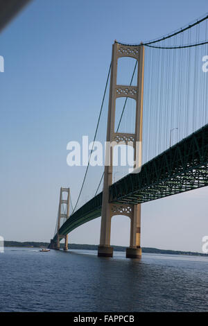 The Mackinac Suspension Bridge opened in 1957 over the Straits of Mackinac in upper Michigan Stock Photo