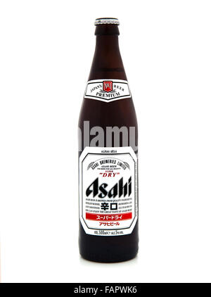 Bottle of  Asahi Super Dry Beer on a white background Stock Photo