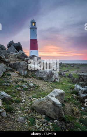 Dawn at Portland Bill Lighthouse, Portland, Dorset, England, UK Stock Photo