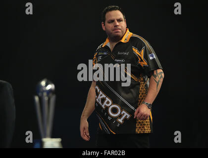 Alexandra Palace, London, UK. 03rd Jan, 2016. William Hill PDC World Darts Championship. Adrian Lewis looks determined as he throws a 180 Credit:  Action Plus Sports/Alamy Live News Stock Photo