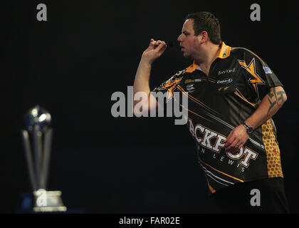 Alexandra Palace, London, UK. 03rd Jan, 2016. William Hill PDC World Darts Championship. Adrian Lewis gets his eye in Credit:  Action Plus Sports/Alamy Live News Stock Photo