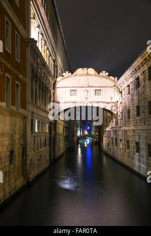 Bridge of sighs in Venice, Italy at the night time Stock Photo