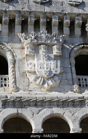 Details of the fortified tower of Belem in Lisbon, Portugal Stock Photo