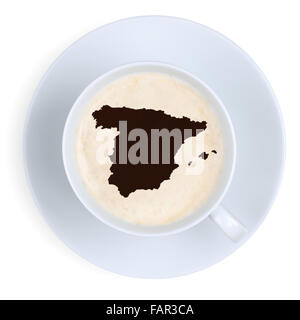 Coffee break in Spain map cup isolated on a white background Stock Photo