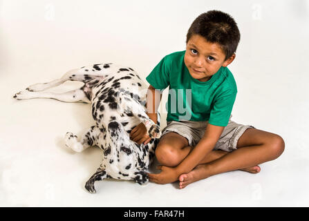 multi ethnic inter racial diversity racially diverse multicultural interracial Expressive Young boy dog above high view front above Cutout MR  © Myrleen Pearson Stock Photo