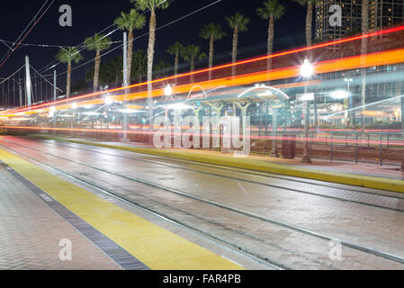 Gaslamp Quarter Trolley Station at night. Downtown San Diego, California, USA. Stock Photo