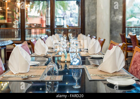 Table dining set in the hotel restaurant Stock Photo