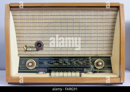 VILNIUS, LITHUANIA - DECEMBER 07, 2015: Vintage  retro tube Riga  Baltic Soviet radio receiver was made  in 1959. More than 800 Stock Photo