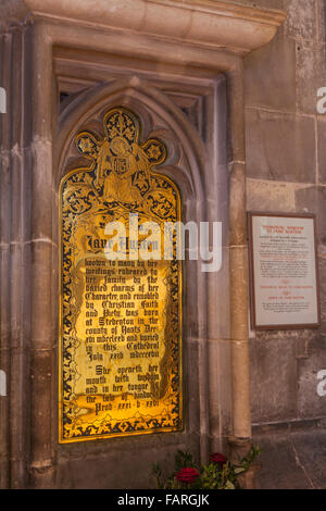 England, Hampshire, Winchester, Winchester Cathedral, Jane Austen Memorial Plaque Stock Photo