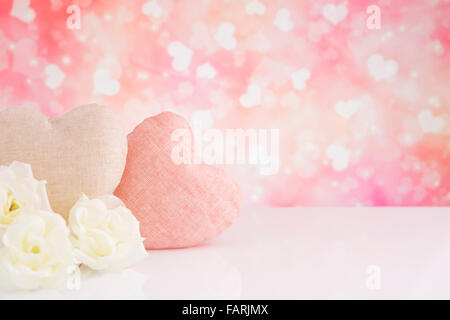 Valentine's hearts and roses with a bright glittering background. Stock Photo