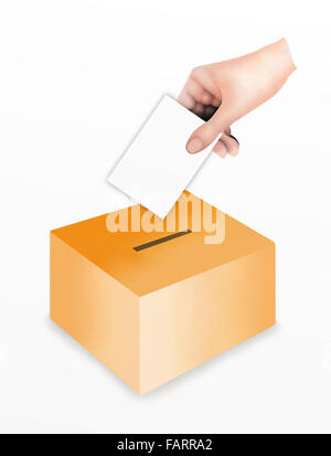 Hand putting voting ballot into vote box. Black and white icon. The US ...