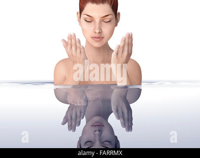 beautifull woman in water with ripples Stock Photo