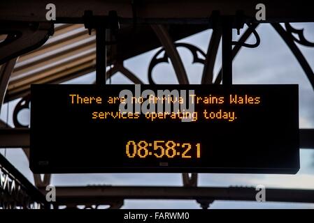 Aberystwyth, Wales, UK. 4th of January 2016 Arriva trains across Wales will not run today Monday 4th of January 2016 because of a strike by drivers over terms and conditions. Credit:  andrew chittock/Alamy Live News Stock Photo