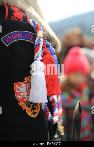 Epaulette on the shoulder of a Castle Guard outside Prague Castle, in wintertime, in the Czech Republic, Europe Stock Photo