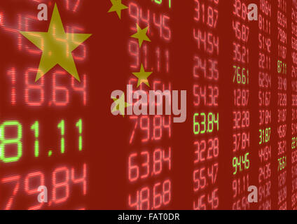Chinese Stock Market - Red and Green Figures on Chinese Flag Stock Photo