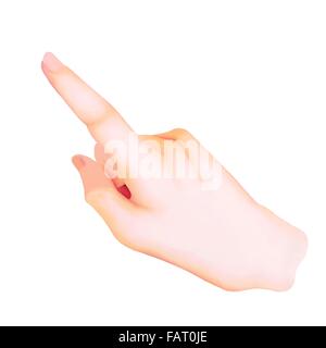Hand Drawing of Person Pressing, Pointing or Touching Hand on Something with Index Finger Isolated on White Background. Stock Photo