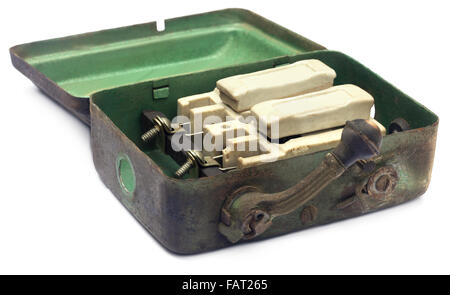 Closeup of main switch over white background Stock Photo